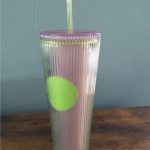 Starbucks 2025 Neon Transparent Lime Lilac Pleated Striped Venti Tumbler 24oz - Picture 1 of 4